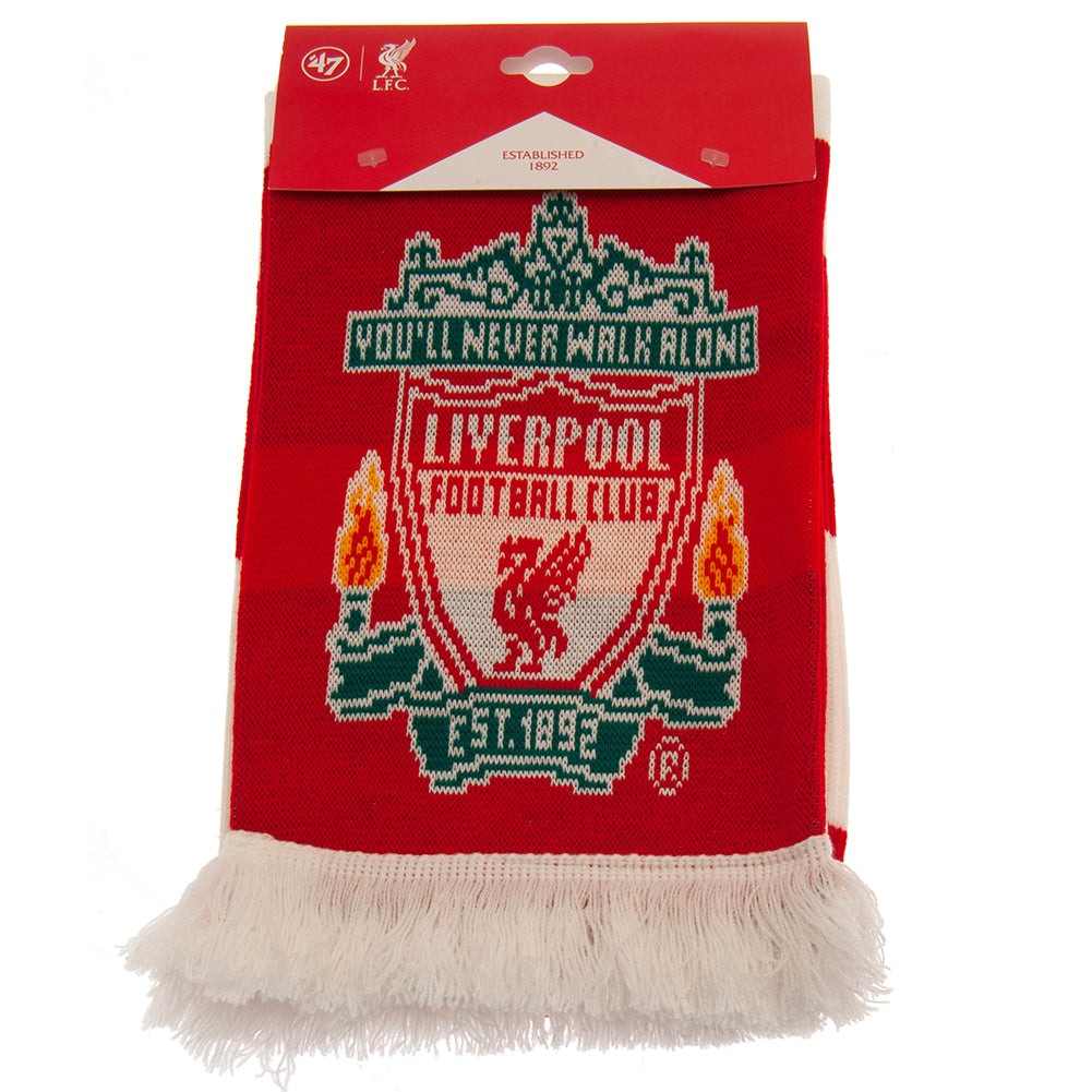 Liverpool FC Red and White Bar Stripe Jacquard Knit Scarf with Fringe