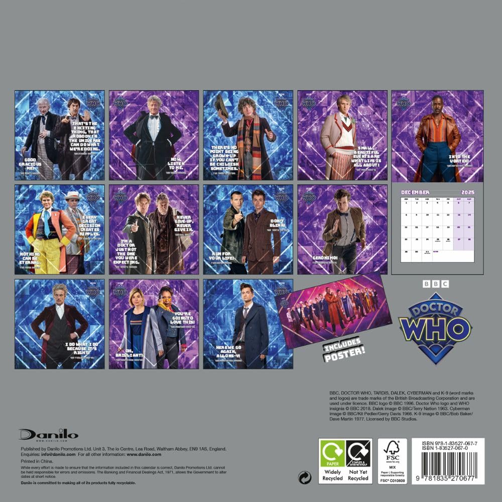 Doctor Who Classic Edition Square Wall Calendar for the Year 2025