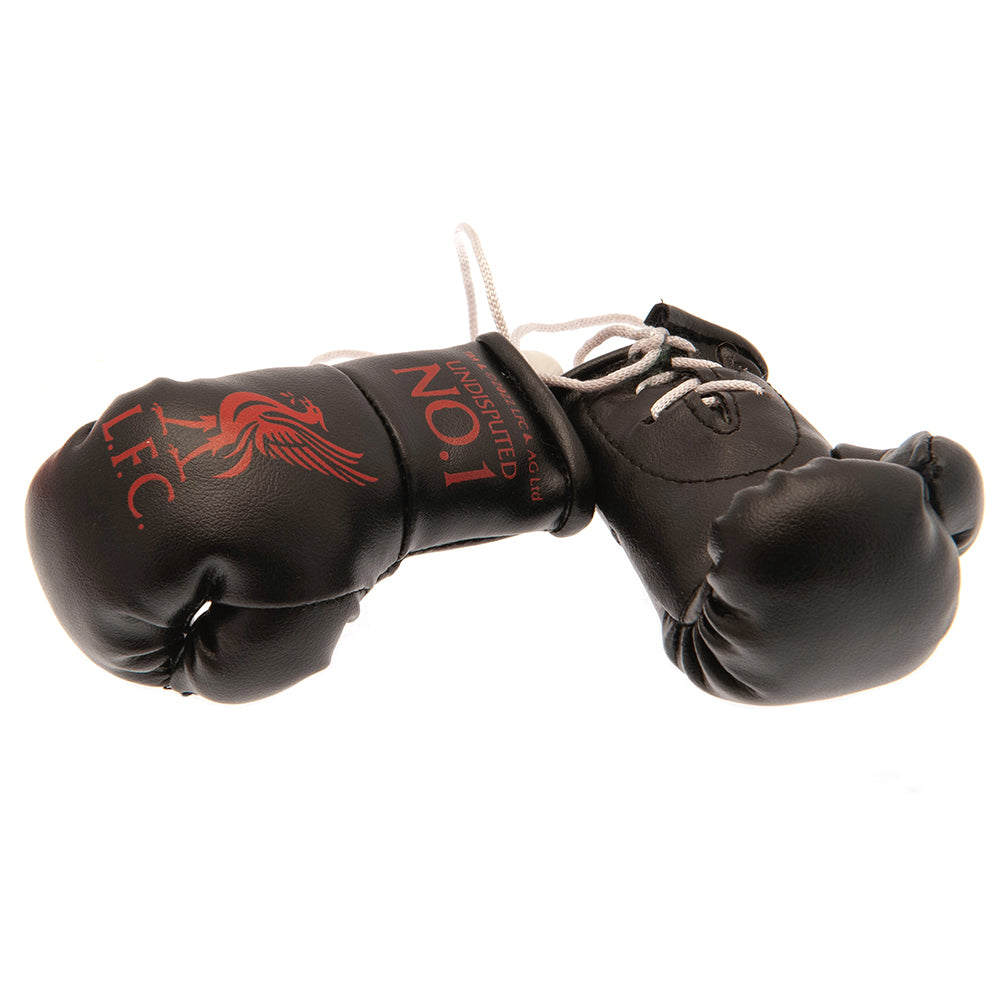 Miniature Black Boxing Gloves Featuring Liverpool FC's Iconic Design