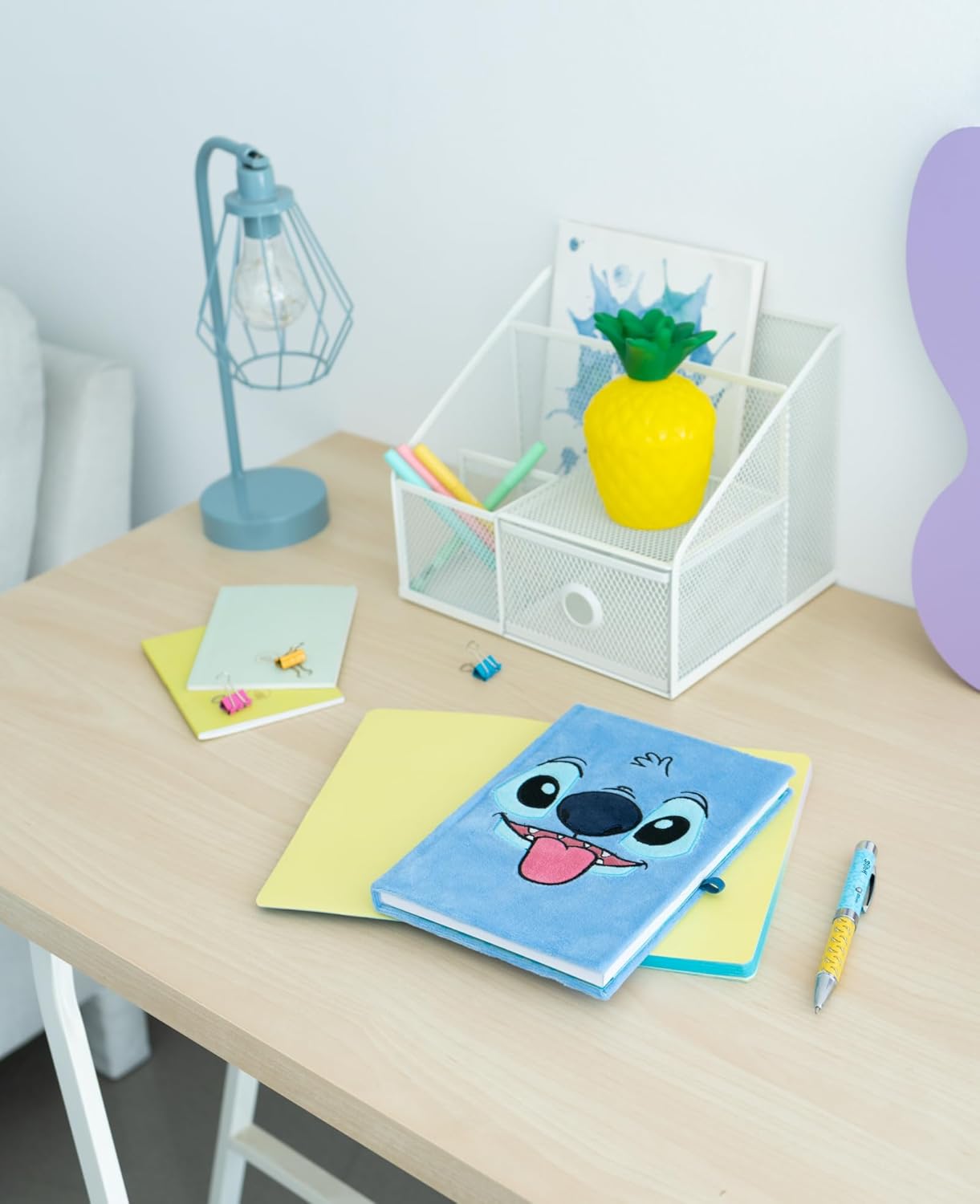 Disney Stitch A5 Notebook with Plush Cover and Projector Pen - Trendy Stationery