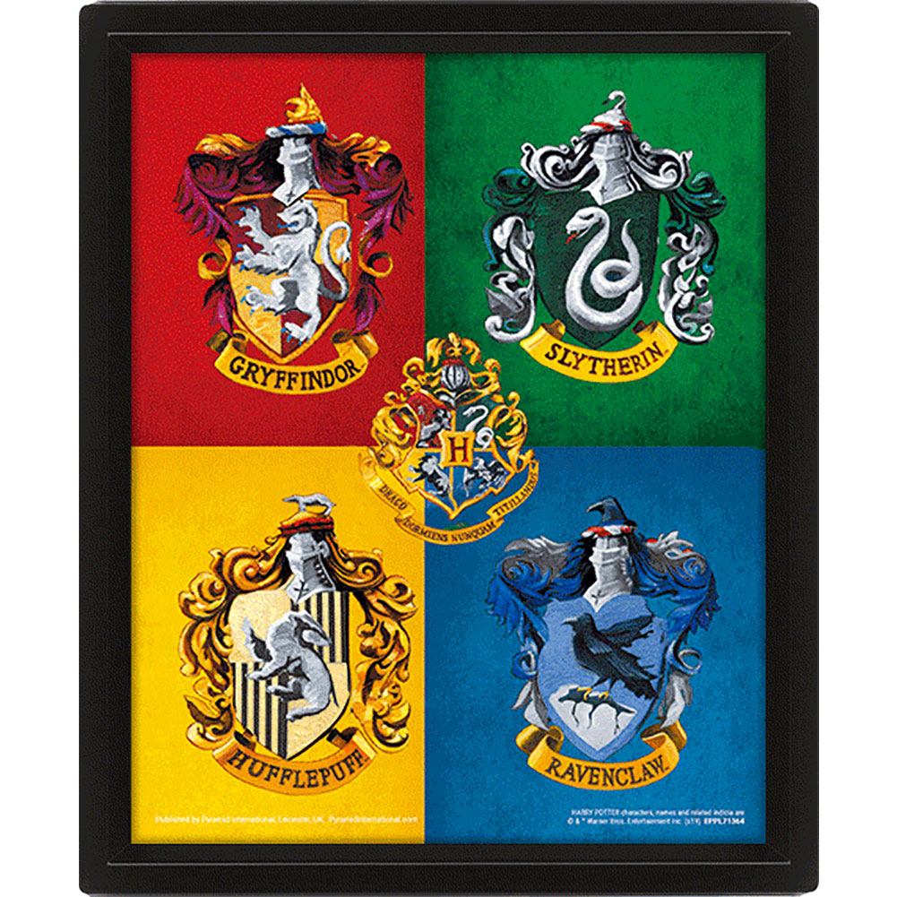 Framed 3D Lenticular Harry Potter Picture Featuring Moving House Crests