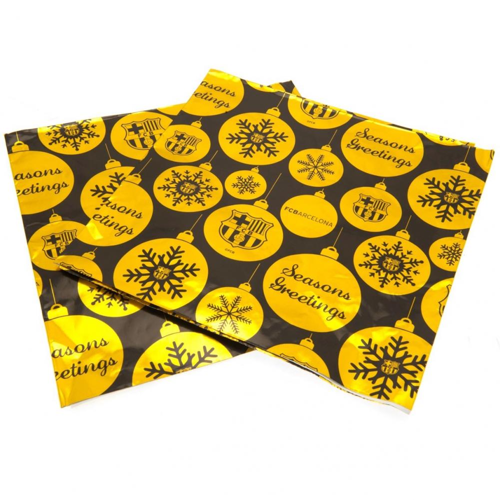 Festive Christmas Wrapping Paper with Gold and Black Foil Print for FC Barcelona Supporters