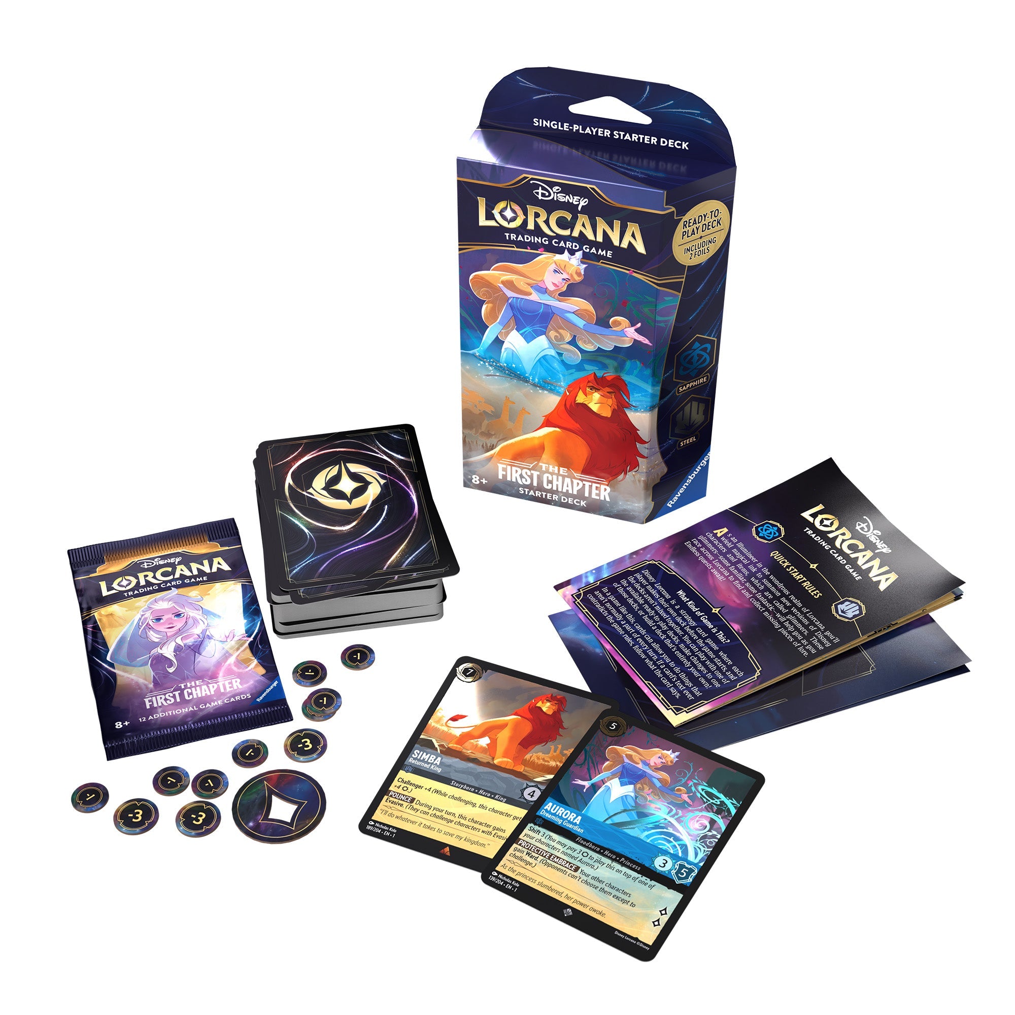 Disney Lorcana Trading Card Game Starter Deck - The First Chapter Featuring Simba and Aurora for Trading Card Enthusiasts