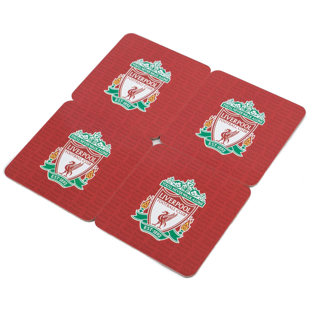 Set of Four High - Quality Printed Cork Coasters Featuring Liverpool FC Crest