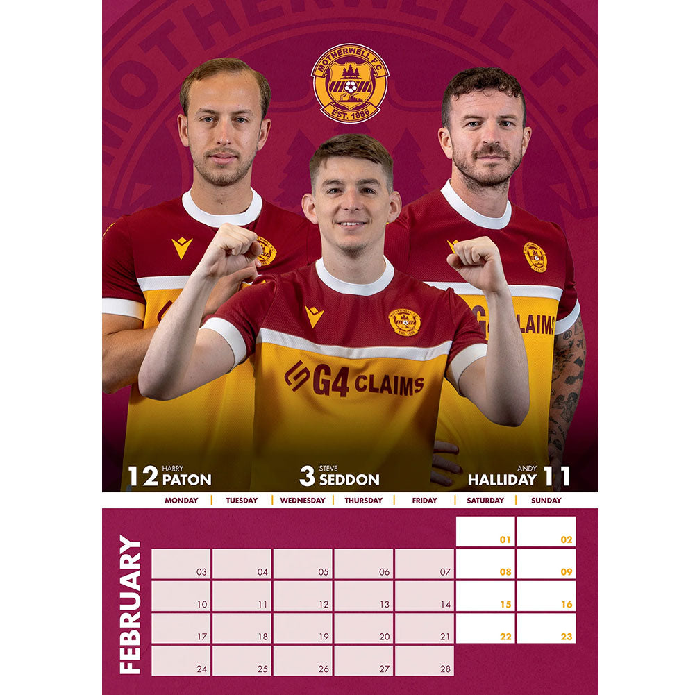 2025 Motherwell Football Club A3 Wall Calendar for Your Home or Office