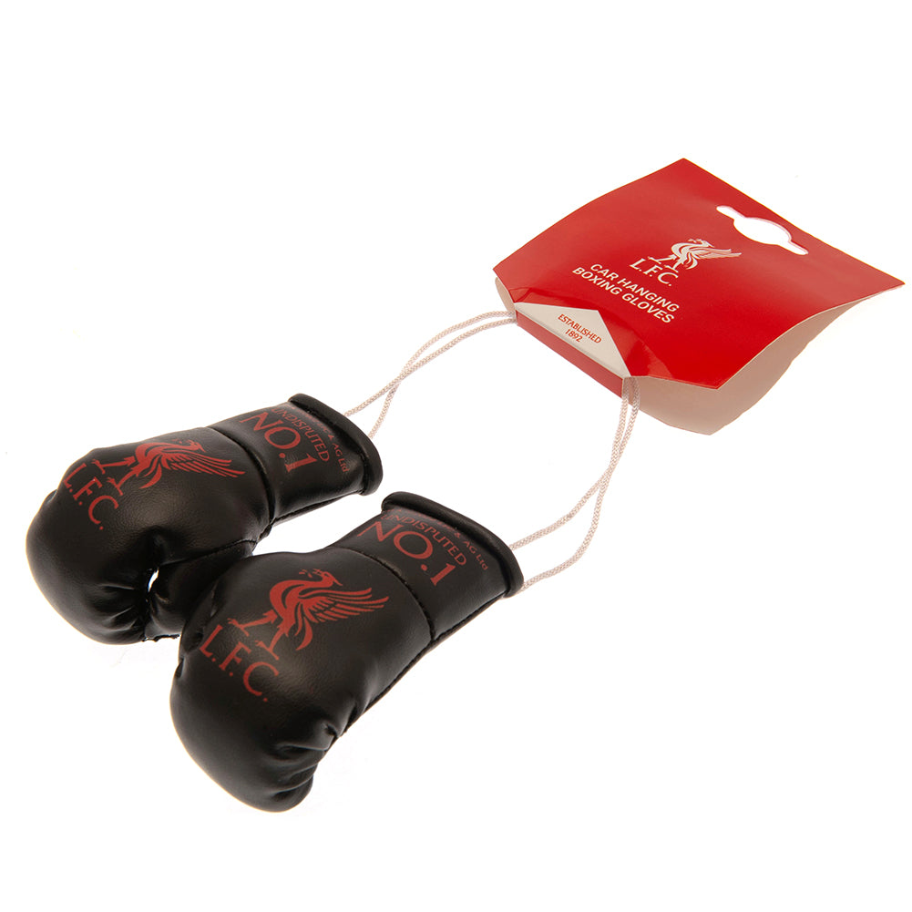 Miniature Black Boxing Gloves Featuring Liverpool FC's Iconic Design