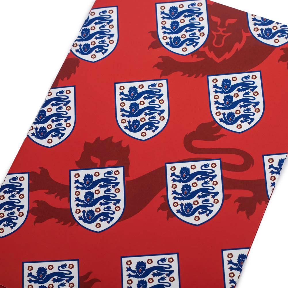 Colorful England FA Crest Repeat Pattern Gift Wrap with Blue Tags