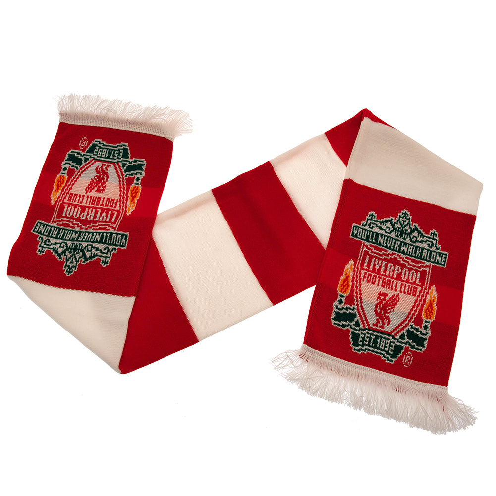 Liverpool FC Red and White Bar Stripe Jacquard Knit Scarf with Fringe