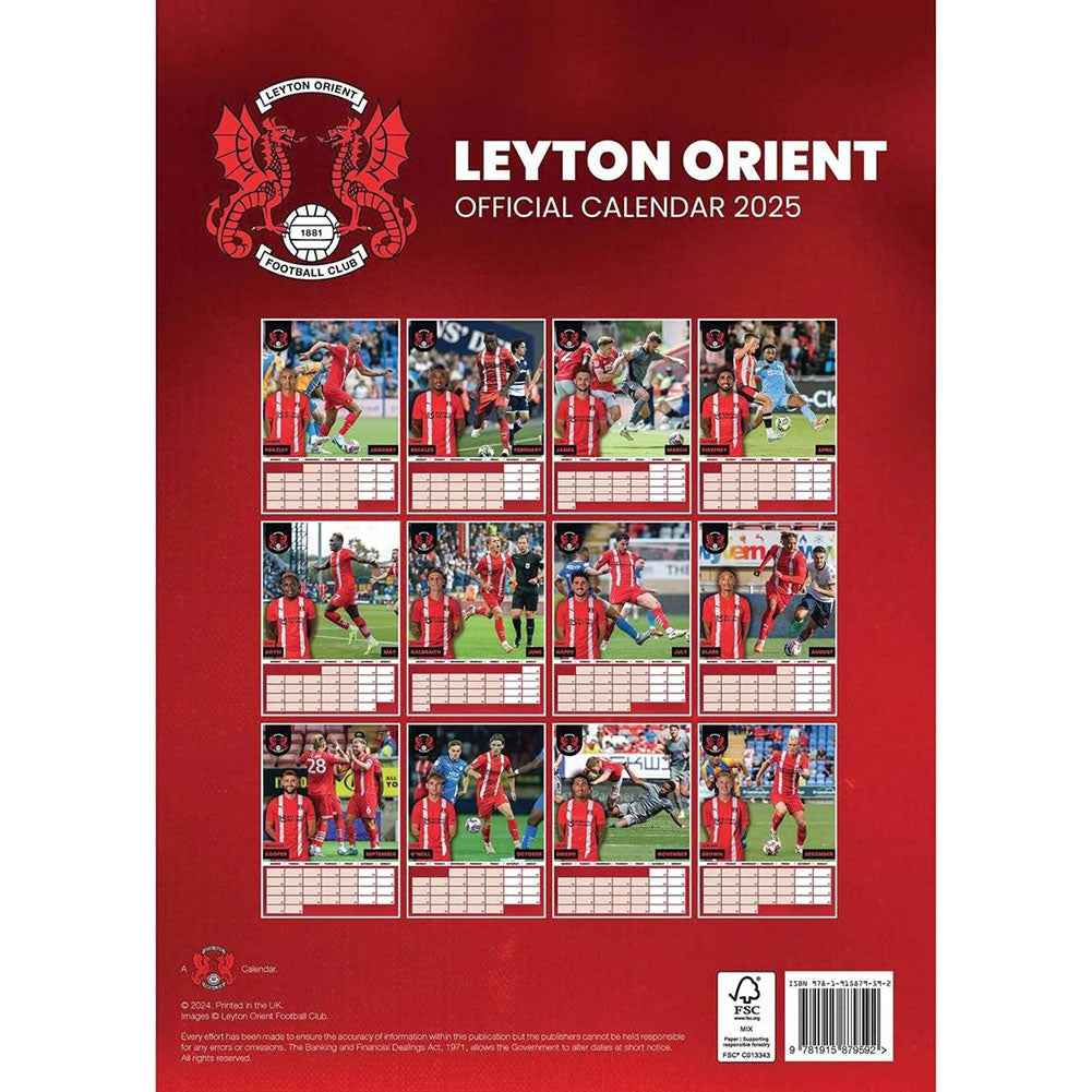 2025 Leyton Orient FC Stunning A3 Wall Calendar