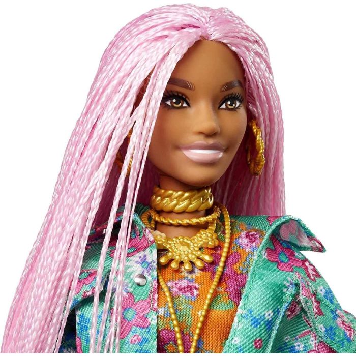 10-Inch Barbie Extra Doll in Floral Print Jacket with Stunning Pink Braids