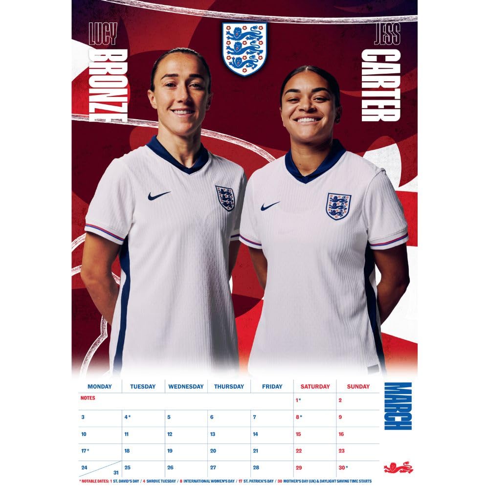 2025 England Lionesses A3 Wall Calendar with Favourite Women's FA Players