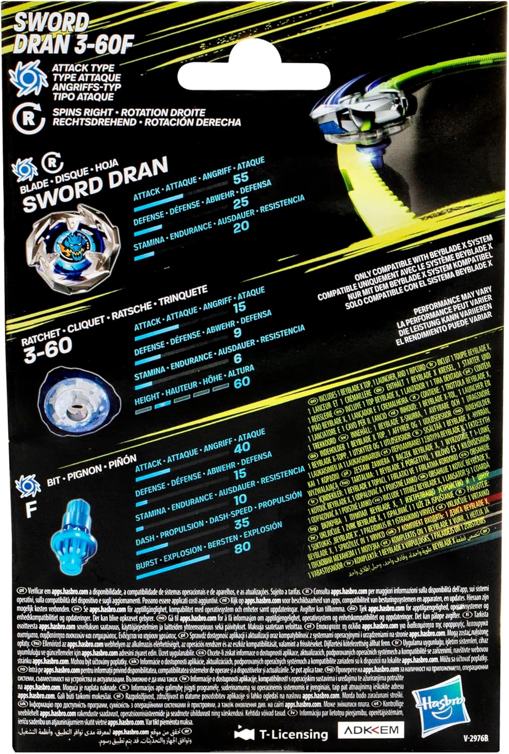 Beyblade X Sword Dran 3 - 60F Starter Set: Top with Authentic Launcher