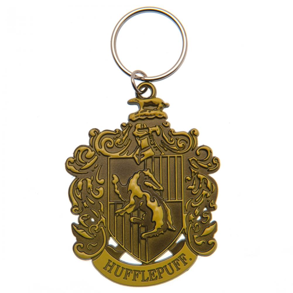 Yellow Hufflepuff House Crest Debossed Metal Keyring from Harry Potter