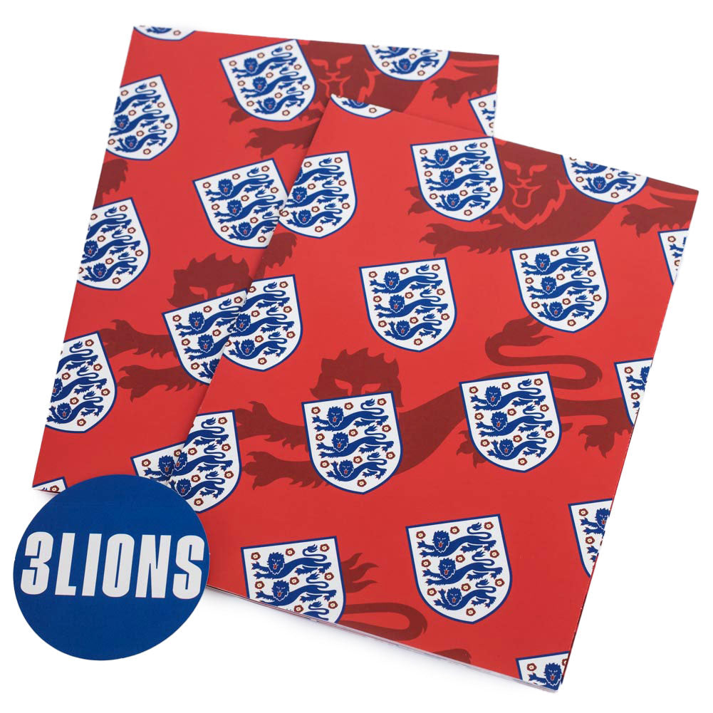 Colorful England FA Crest Repeat Pattern Gift Wrap with Blue Tags
