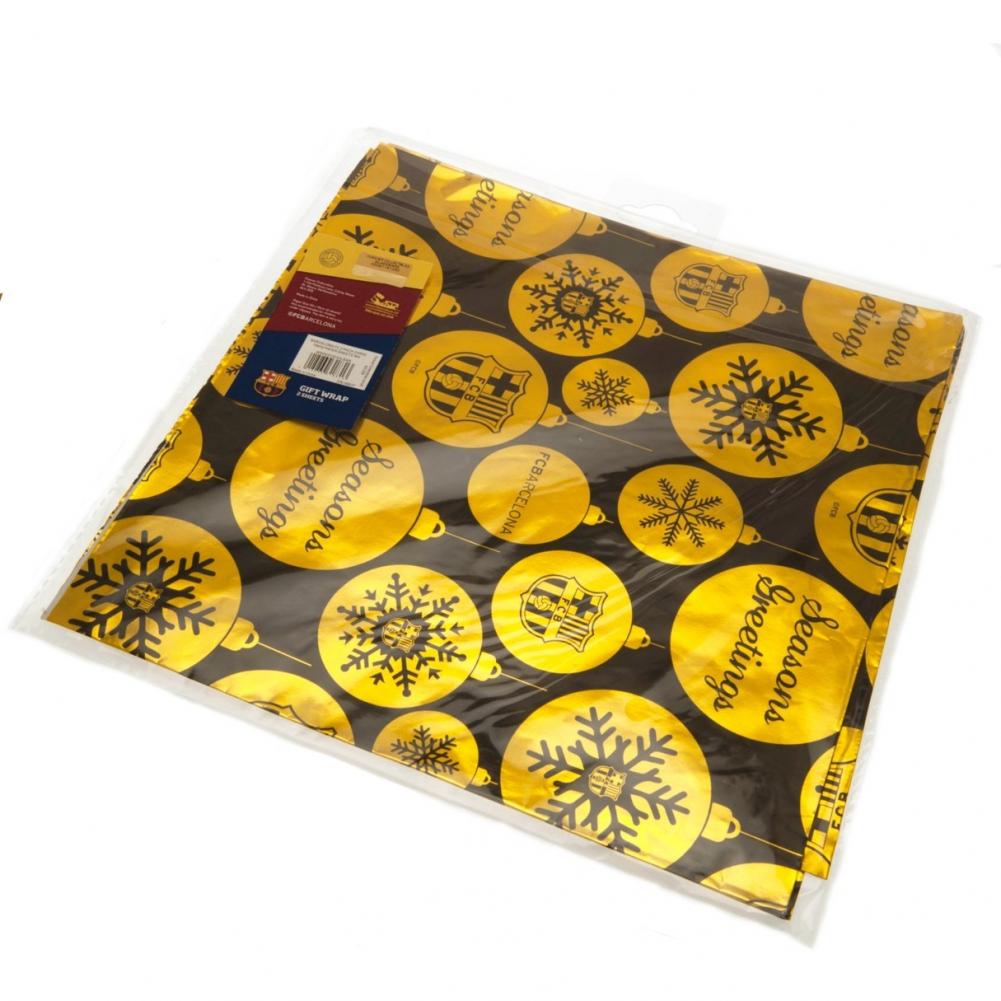 Festive Christmas Wrapping Paper with Gold and Black Foil Print for FC Barcelona Supporters