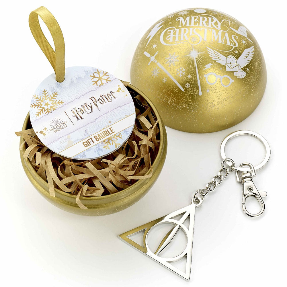 Golden Harry Potter Christmas Gift Bauble with Deathly Hallows Icon