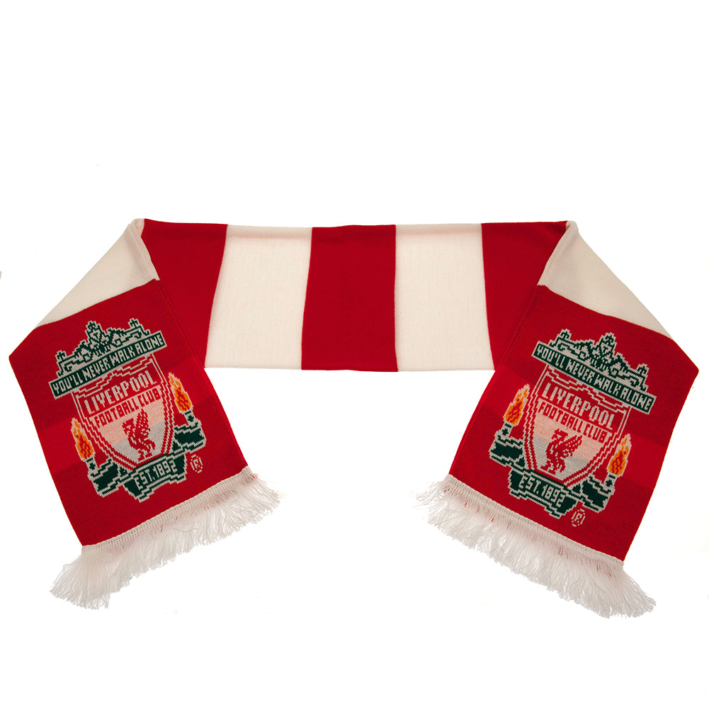 Liverpool FC Red and White Bar Stripe Jacquard Knit Scarf with Fringe