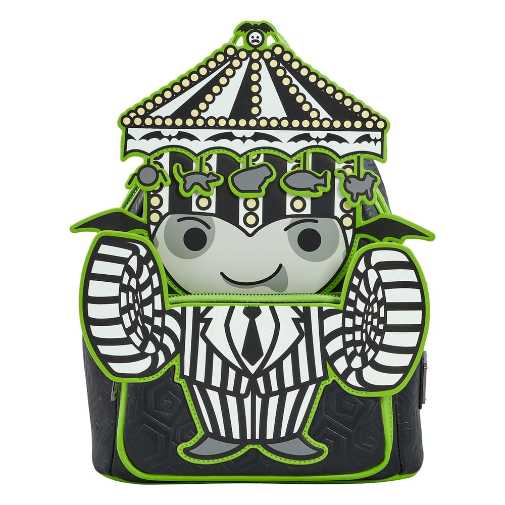 Exclusive Beetlejuice Pinstripe Faux - Leather Loungefly Mini Backpack