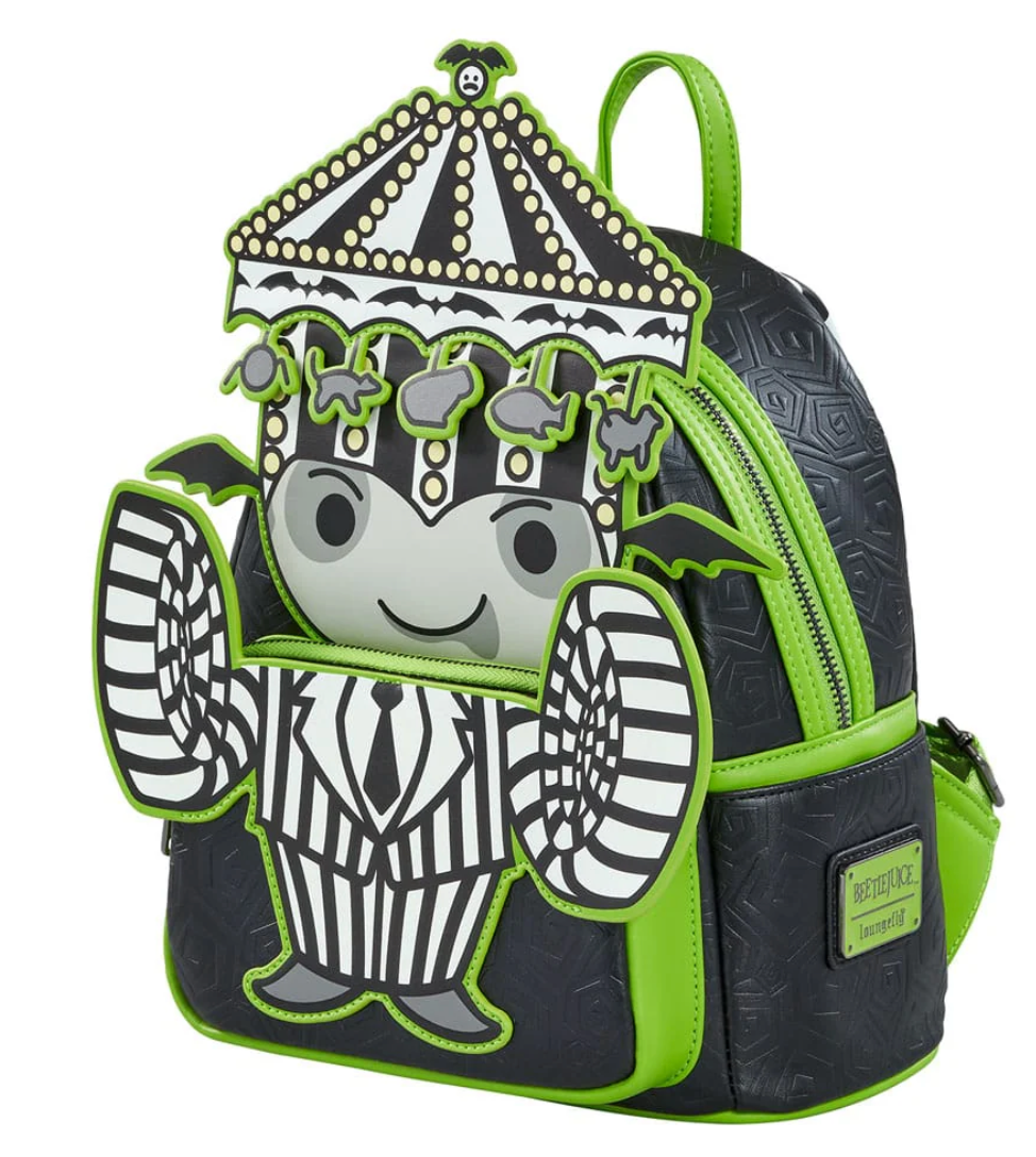 Exclusive Beetlejuice Pinstripe Faux - Leather Loungefly Mini Backpack