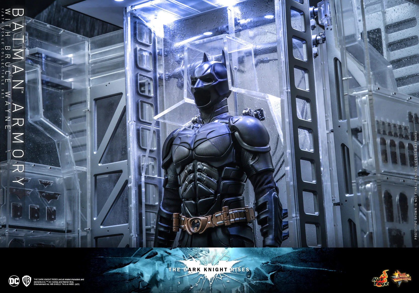 Hot Toys 1/6th Scale Collectible Set of The Dark Knight Rises Batman Armory along with Bruce Wayne Figure