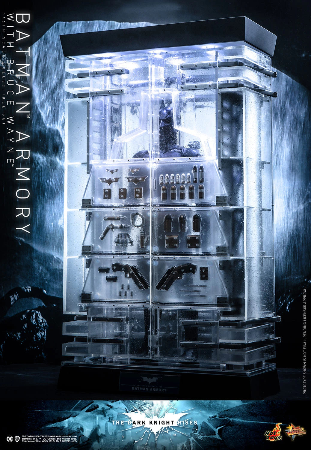 Hot Toys 1/6th Scale Collectible Set of The Dark Knight Rises Batman Armory along with Bruce Wayne Figure