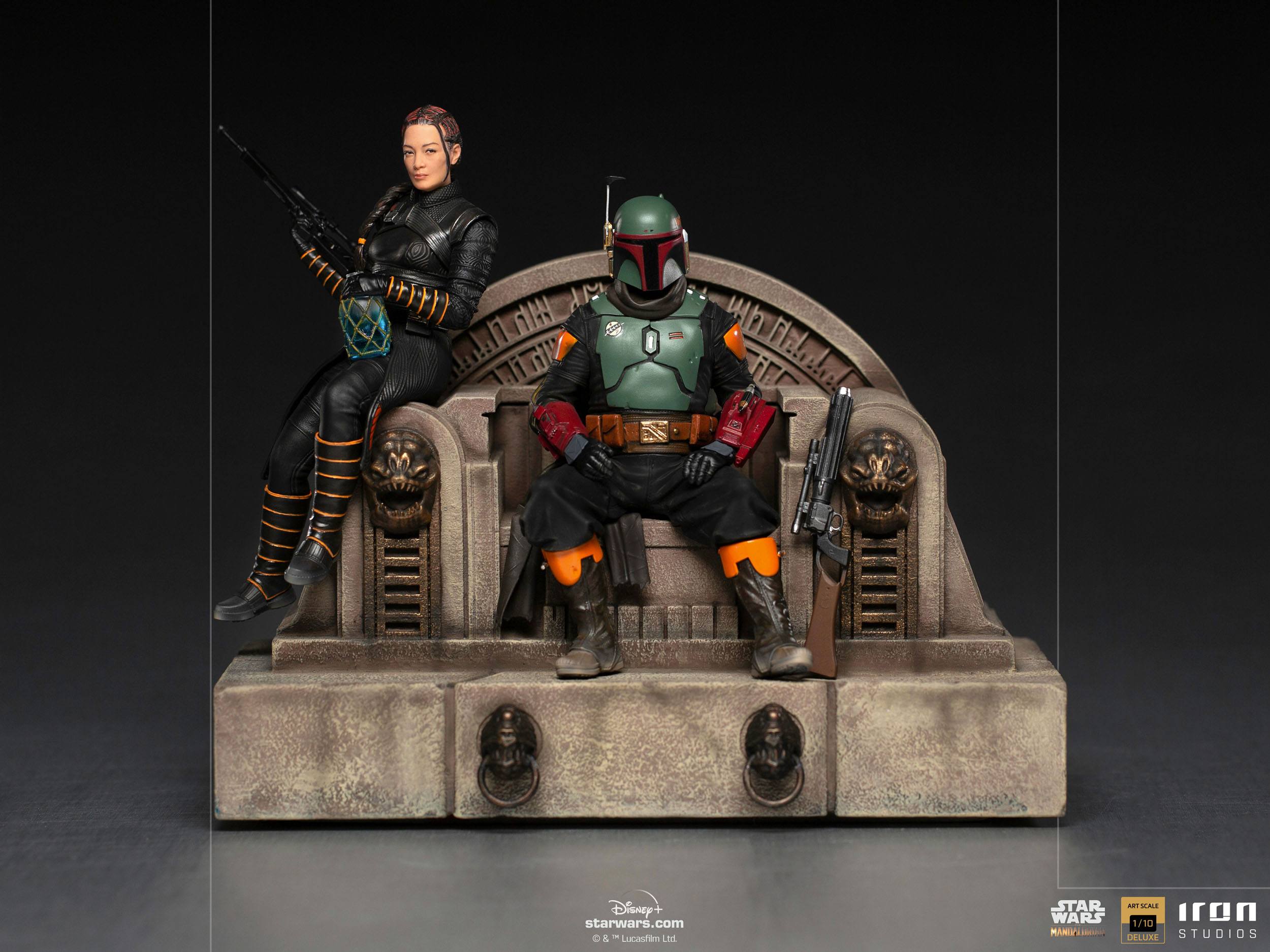 Iron Studios Premium 1/10 Deluxe Art Scale Statue of Boba Fett and Fennec Shand on Throne from Star Wars The Mandalorian