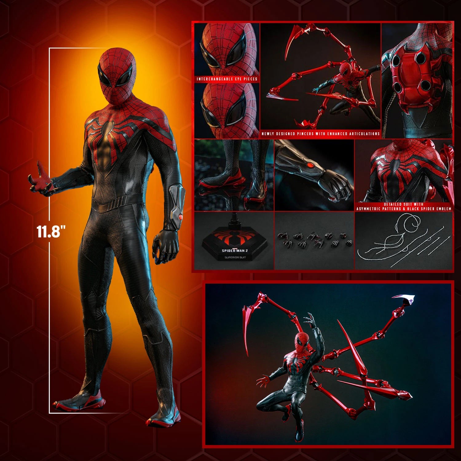 Hot Toys Collectible 1/6th Scale Figure of Marvel's Spider - Man 2 Spider - Man in Superior Suit