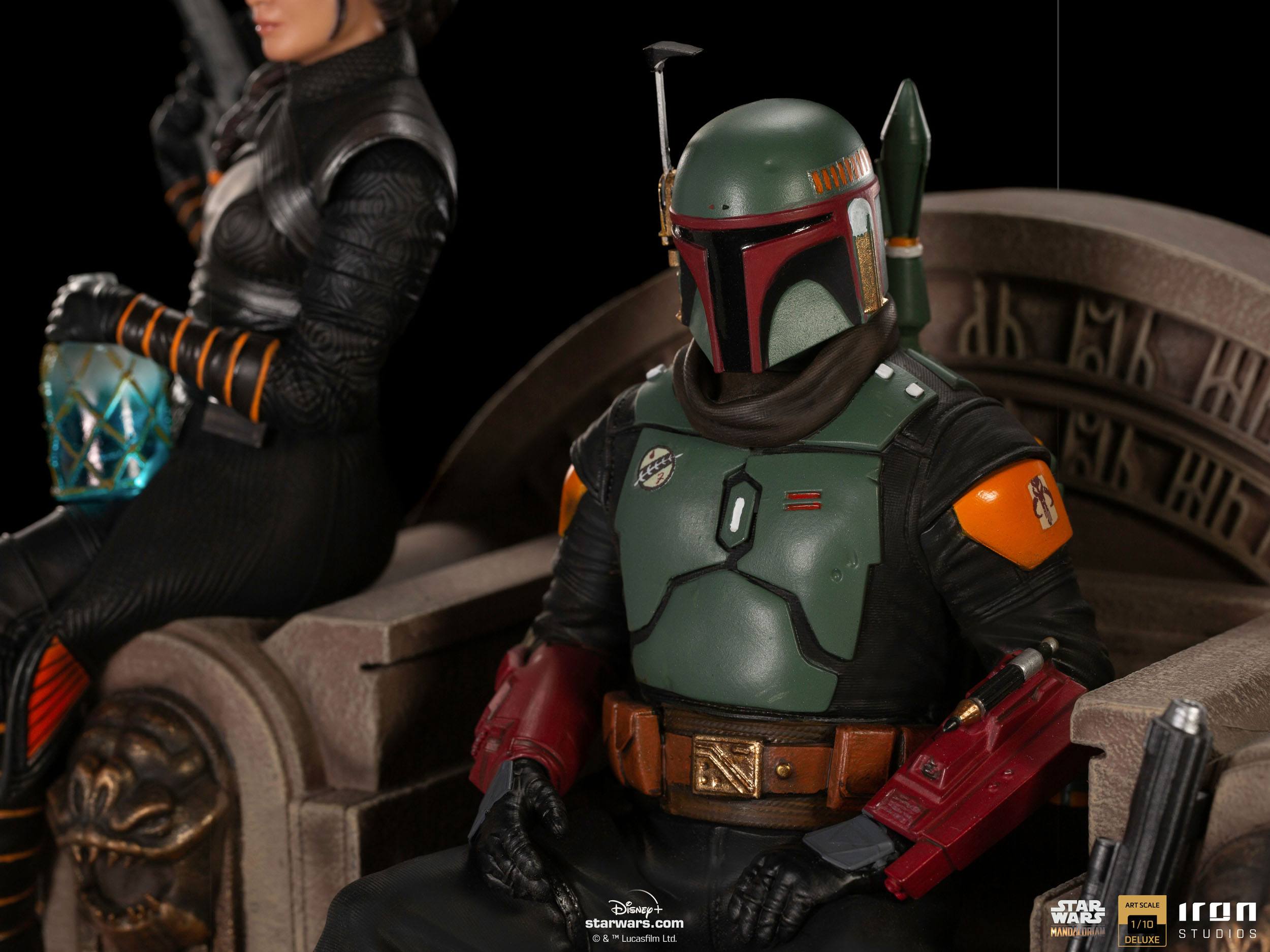 Iron Studios Premium 1/10 Deluxe Art Scale Statue of Boba Fett and Fennec Shand on Throne from Star Wars The Mandalorian
