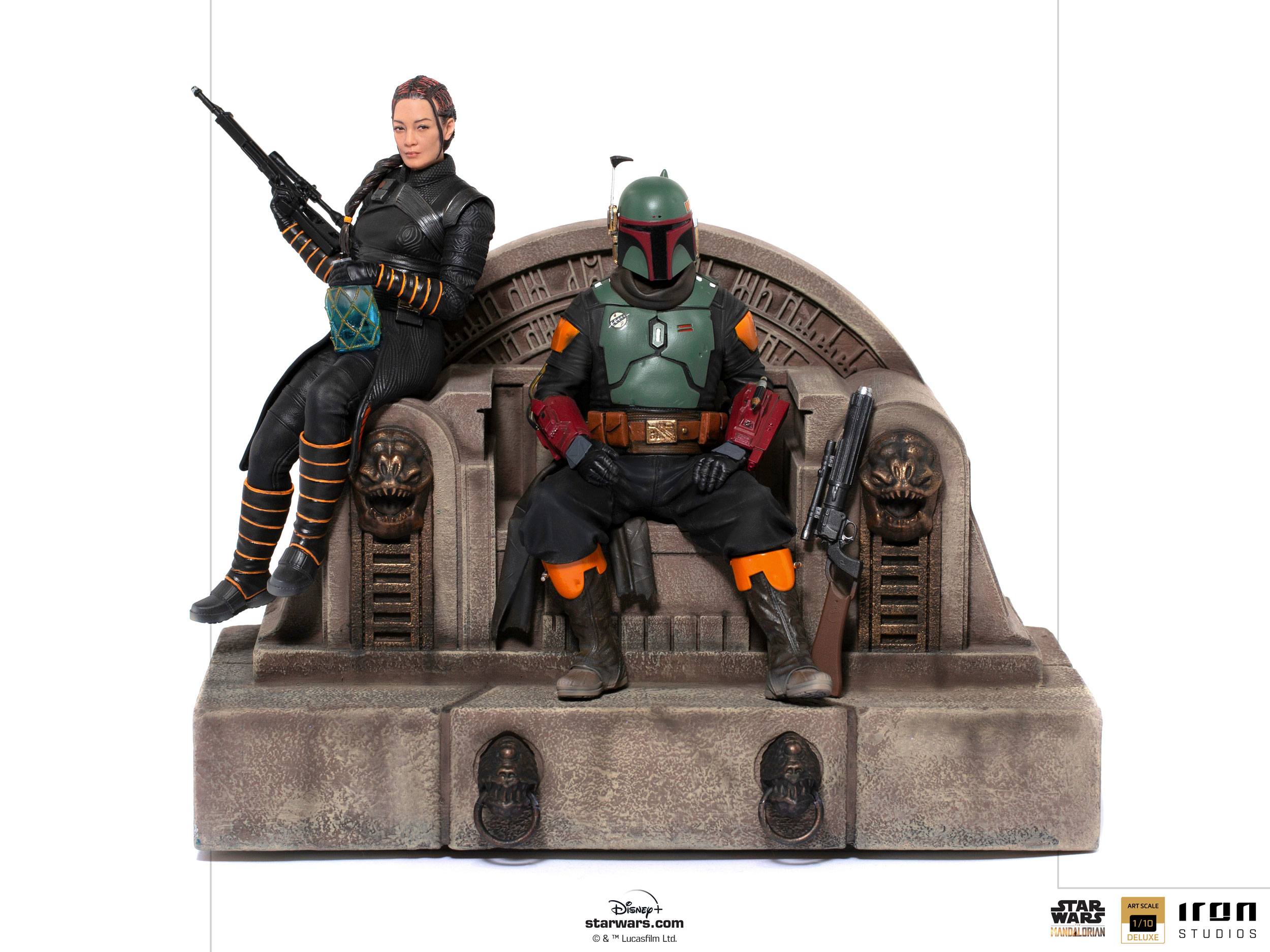 Iron Studios Premium 1/10 Deluxe Art Scale Statue of Boba Fett and Fennec Shand on Throne from Star Wars The Mandalorian