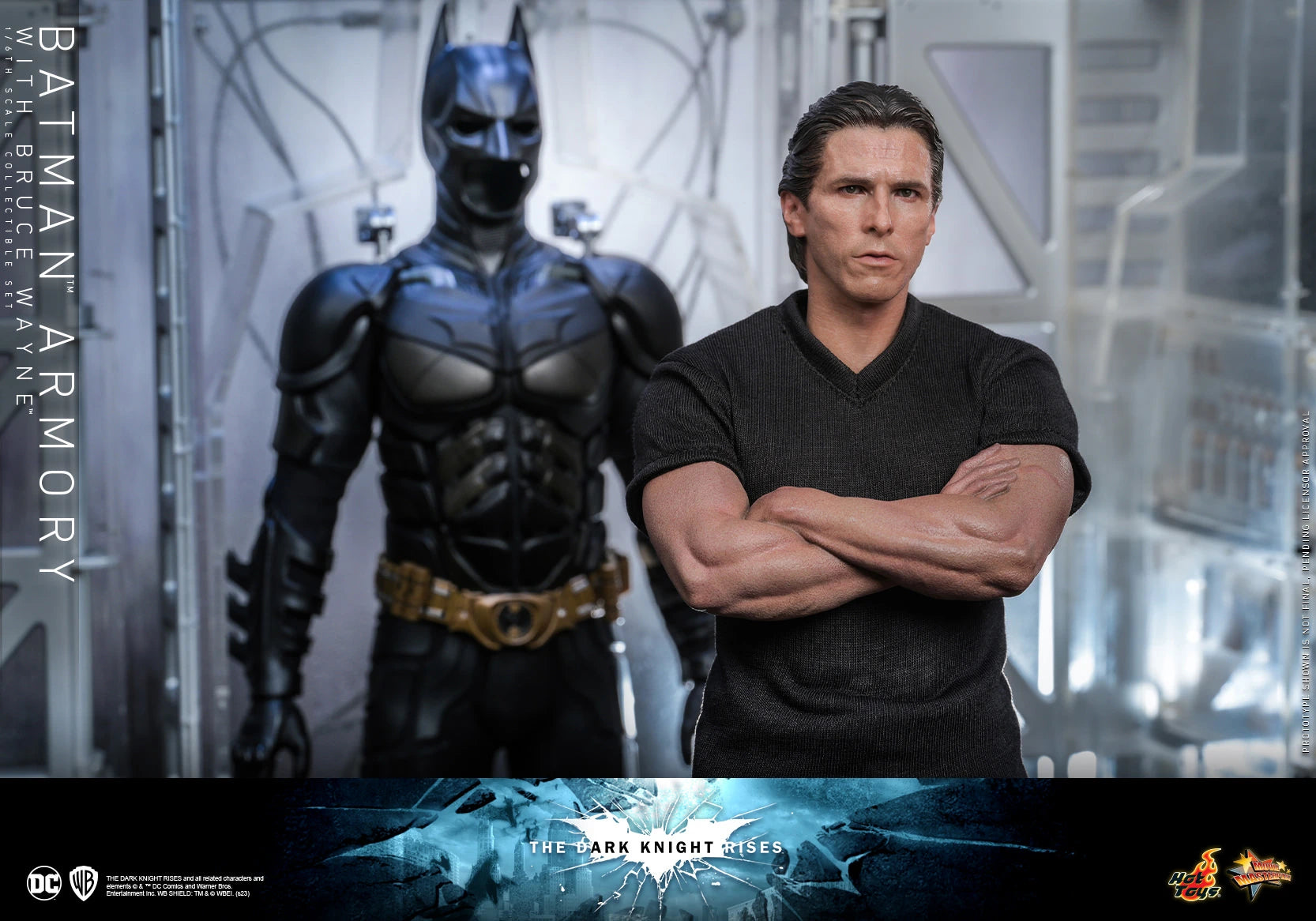 Hot Toys 1/6th Scale Collectible Set of The Dark Knight Rises Batman Armory along with Bruce Wayne Figure