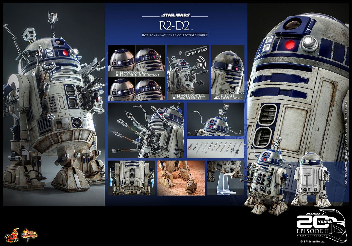 Hot Toys 20th Anniversary Collectible 1/6 Scale R2-D2 Figure from Star Wars Attack Of The Clones