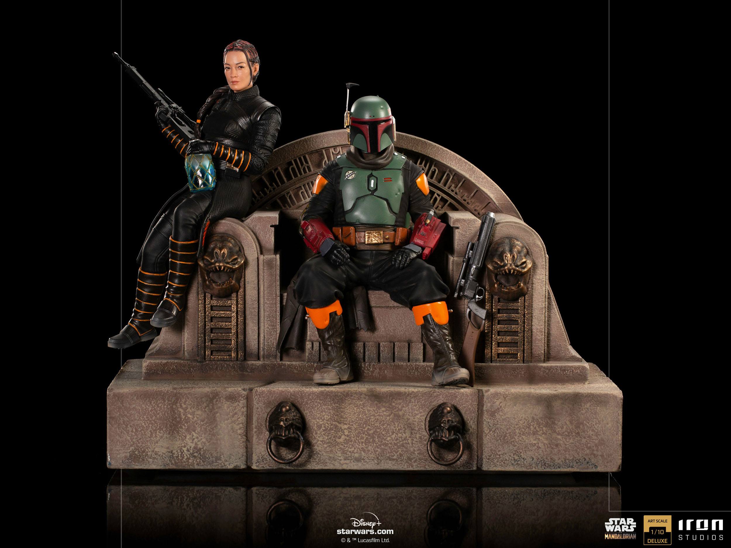 Iron Studios Premium 1/10 Deluxe Art Scale Statue of Boba Fett and Fennec Shand on Throne from Star Wars The Mandalorian