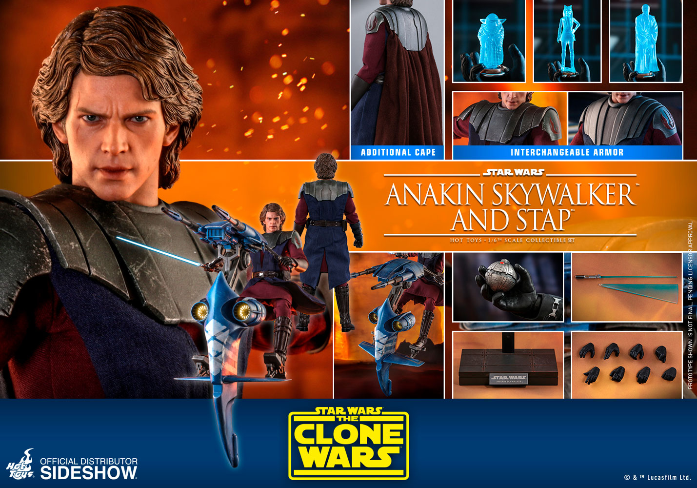 Hot Toys 1/6 Scale Star Wars The Clone Wars Anakin Skywalker & STAP Collectible Set