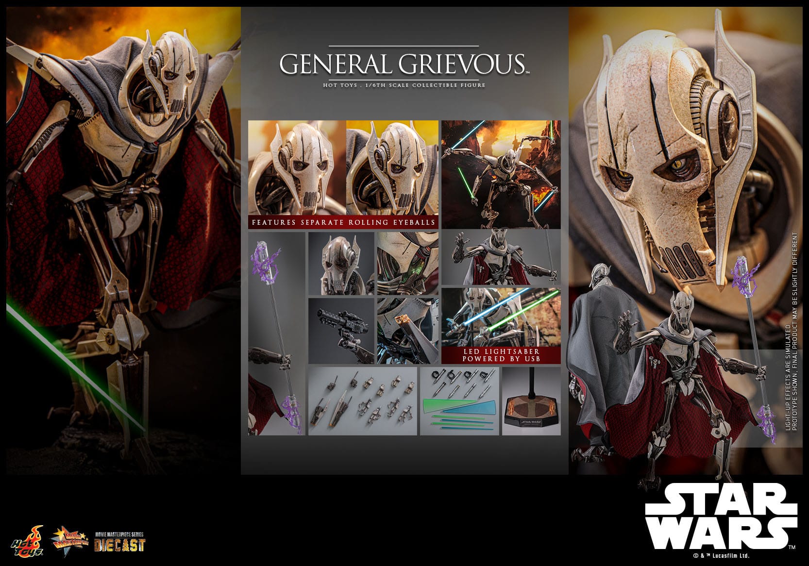 Hot Toys Highly Detailed 1/6th Scale Collectible Figure of General Grievous from Star Wars: Revenge of the Sith
