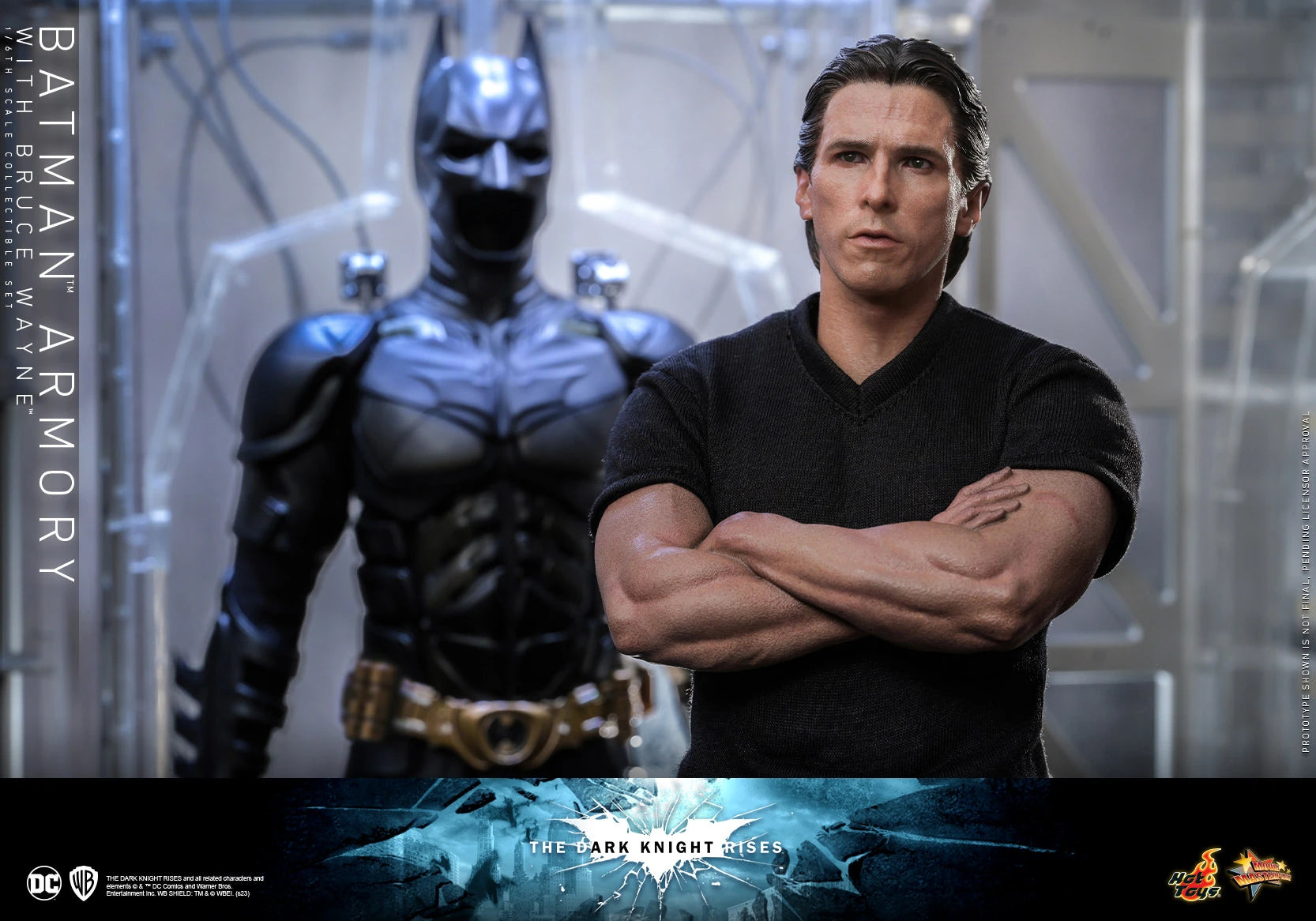 Hot Toys 1/6th Scale Collectible Set of The Dark Knight Rises Batman Armory along with Bruce Wayne Figure