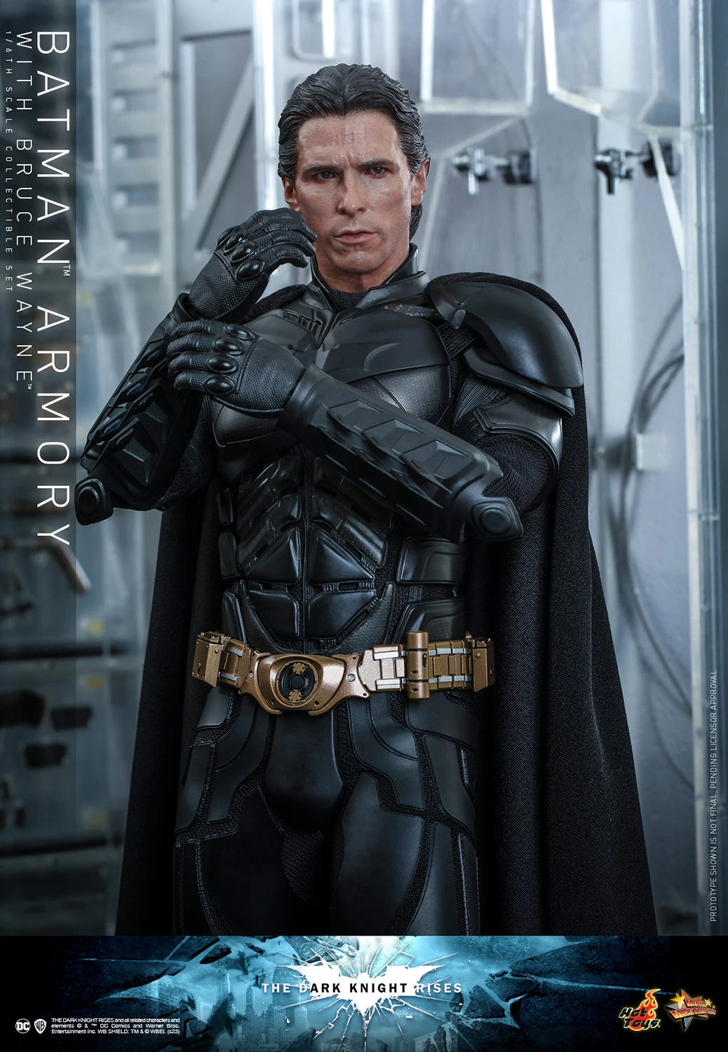 Hot Toys 1/6th Scale Collectible Set of The Dark Knight Rises Batman Armory along with Bruce Wayne Figure