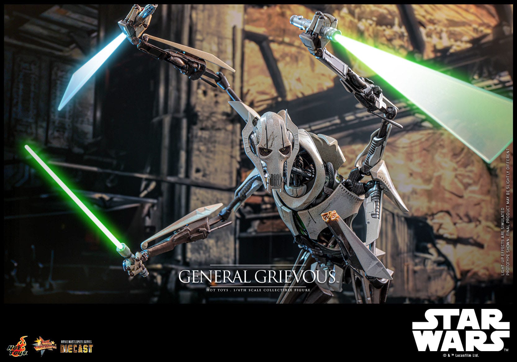 Hot Toys Highly Detailed 1/6th Scale Collectible Figure of General Grievous from Star Wars: Revenge of the Sith