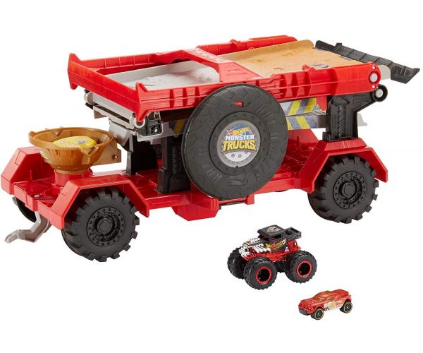 Hot Wheels Monster Trucks Downhill Racing Set with Crash and Transport Features
