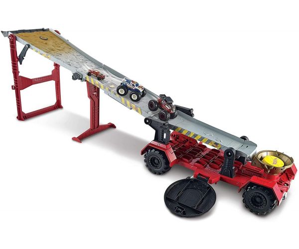 Hot Wheels Monster Trucks Downhill Racing Set with Crash and Transport Features