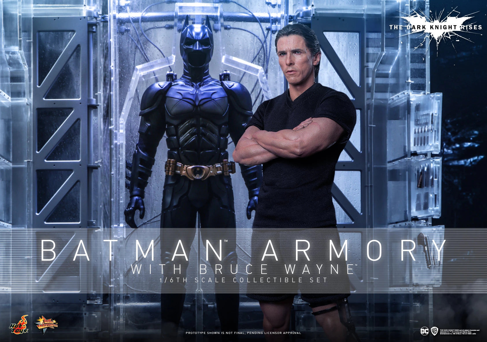 Hot Toys 1/6th Scale Collectible Set of The Dark Knight Rises Batman Armory along with Bruce Wayne Figure