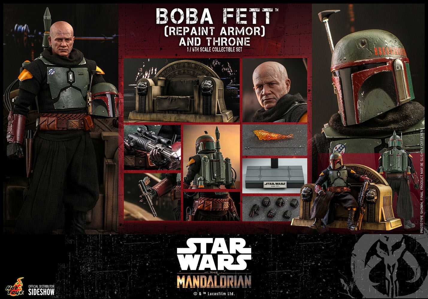 Hot Toys 1/6th Scale Repainted Armor Boba Fett and Throne Figure Set