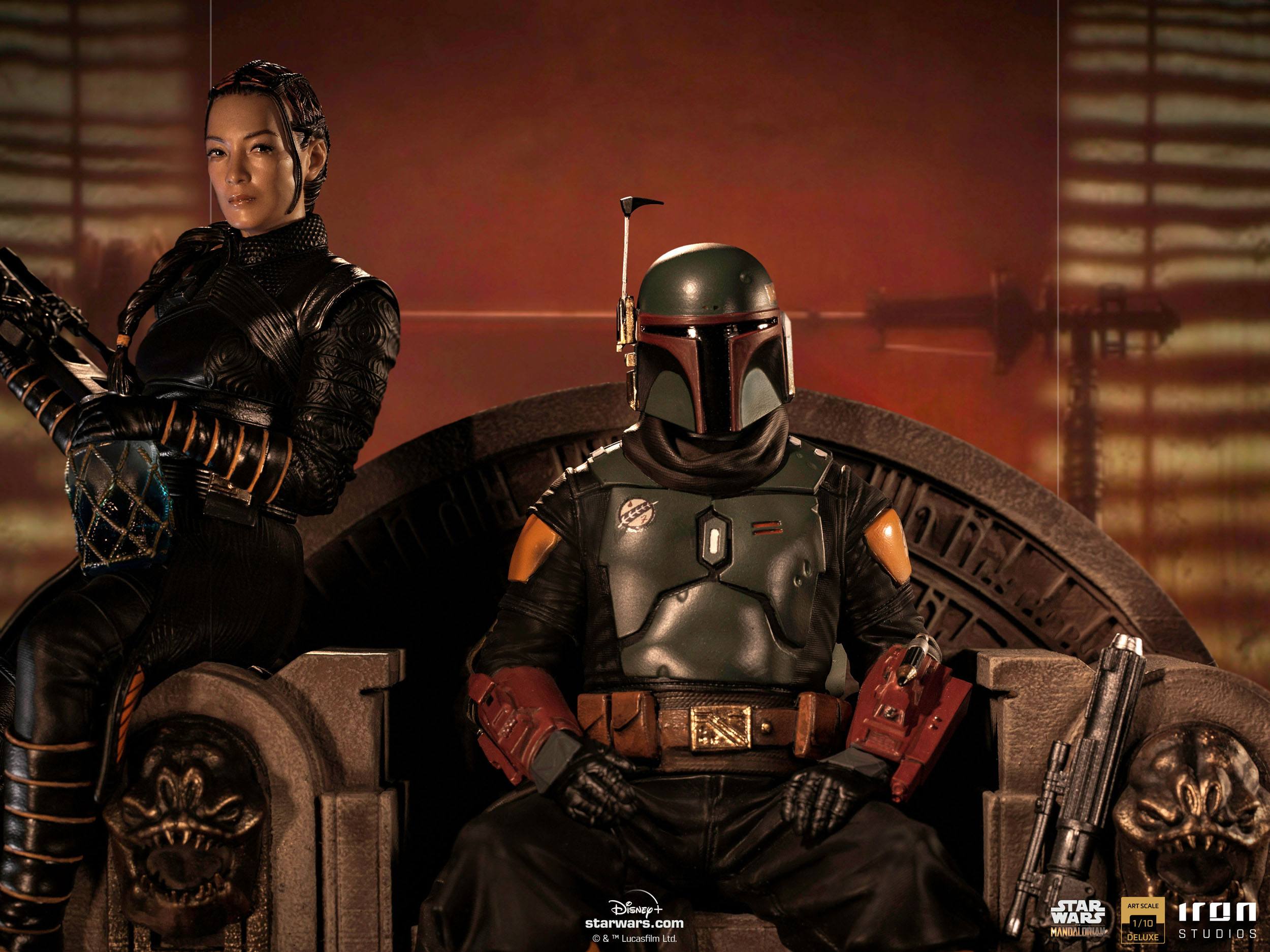 Iron Studios Premium 1/10 Deluxe Art Scale Statue of Boba Fett and Fennec Shand on Throne from Star Wars The Mandalorian