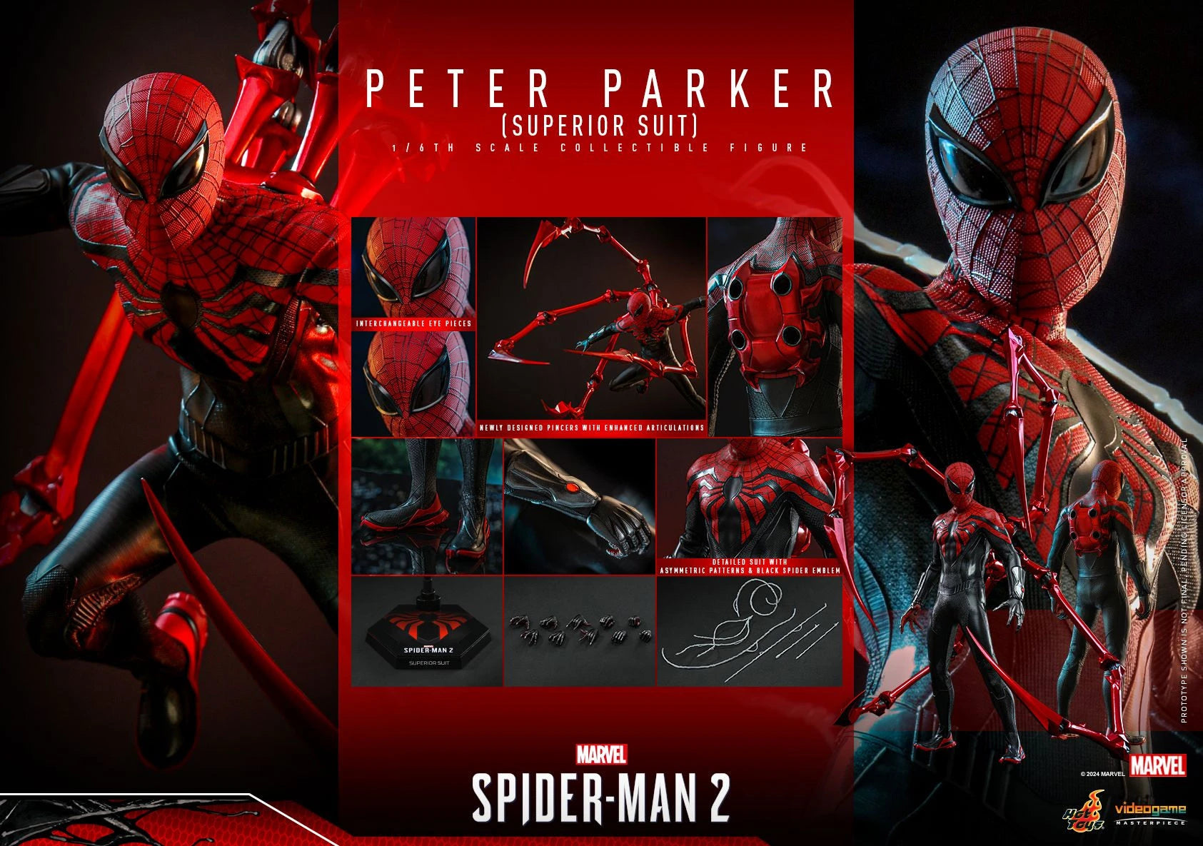 Hot Toys Collectible 1/6th Scale Figure of Marvel's Spider - Man 2 Spider - Man in Superior Suit