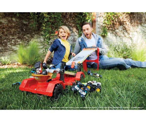 Hot Wheels Monster Trucks Downhill Racing Set with Crash and Transport Features