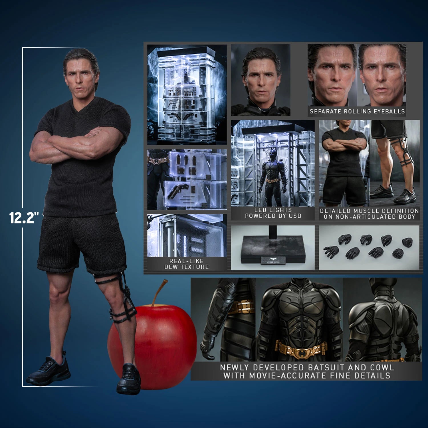 Hot Toys 1/6th Scale Collectible Set of The Dark Knight Rises Batman Armory along with Bruce Wayne Figure
