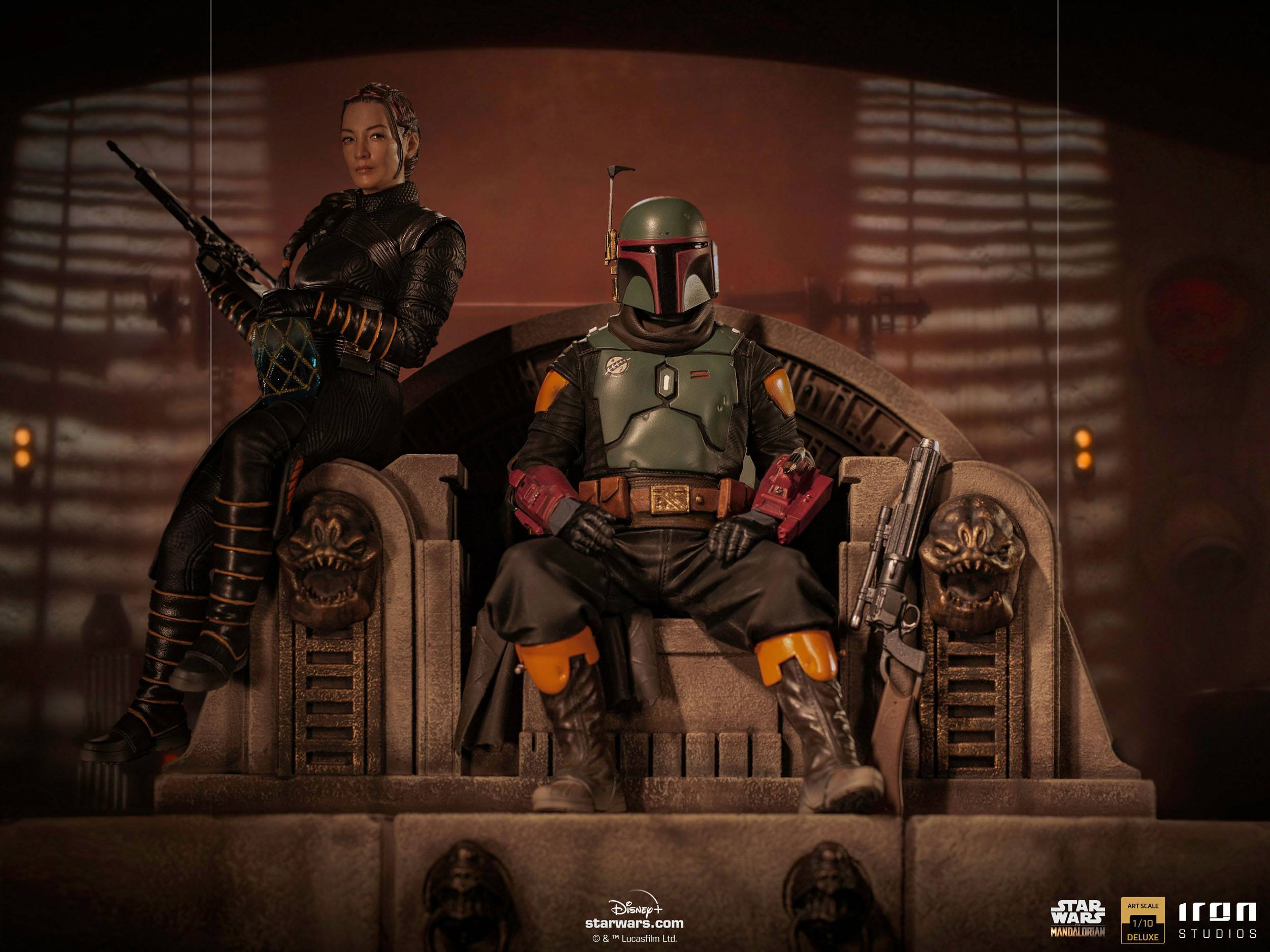 Iron Studios Premium 1/10 Deluxe Art Scale Statue of Boba Fett and Fennec Shand on Throne from Star Wars The Mandalorian