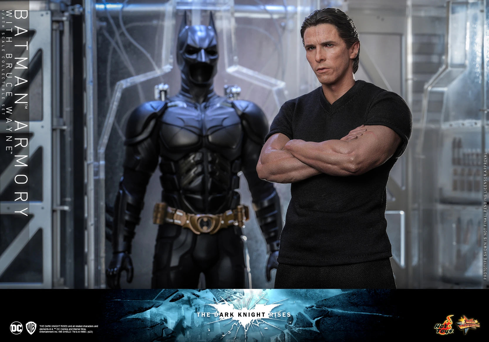 Hot Toys 1/6th Scale Collectible Set of The Dark Knight Rises Batman Armory along with Bruce Wayne Figure