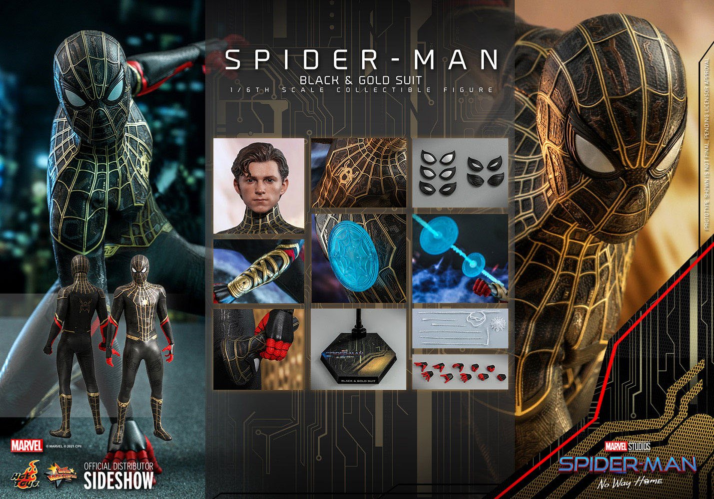 Hot Toys 1/6 Scale Movie Masterpiece Spider-Man in Black & Gold Suit from No Way Home