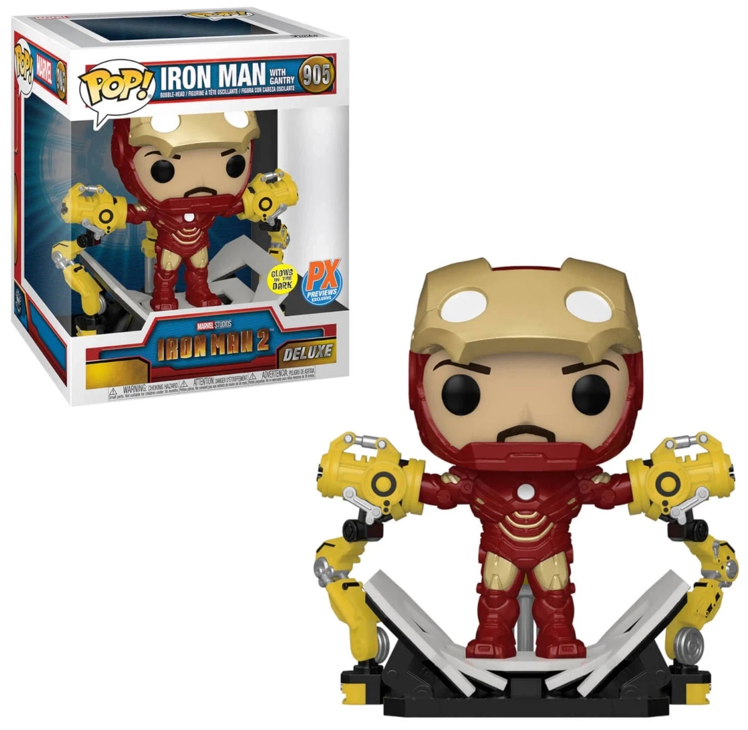 Exclusive Iron Man 2 Iron Man with Gantry (Glow in the Dark) Collectible Funko POP! Figure from PX Previews