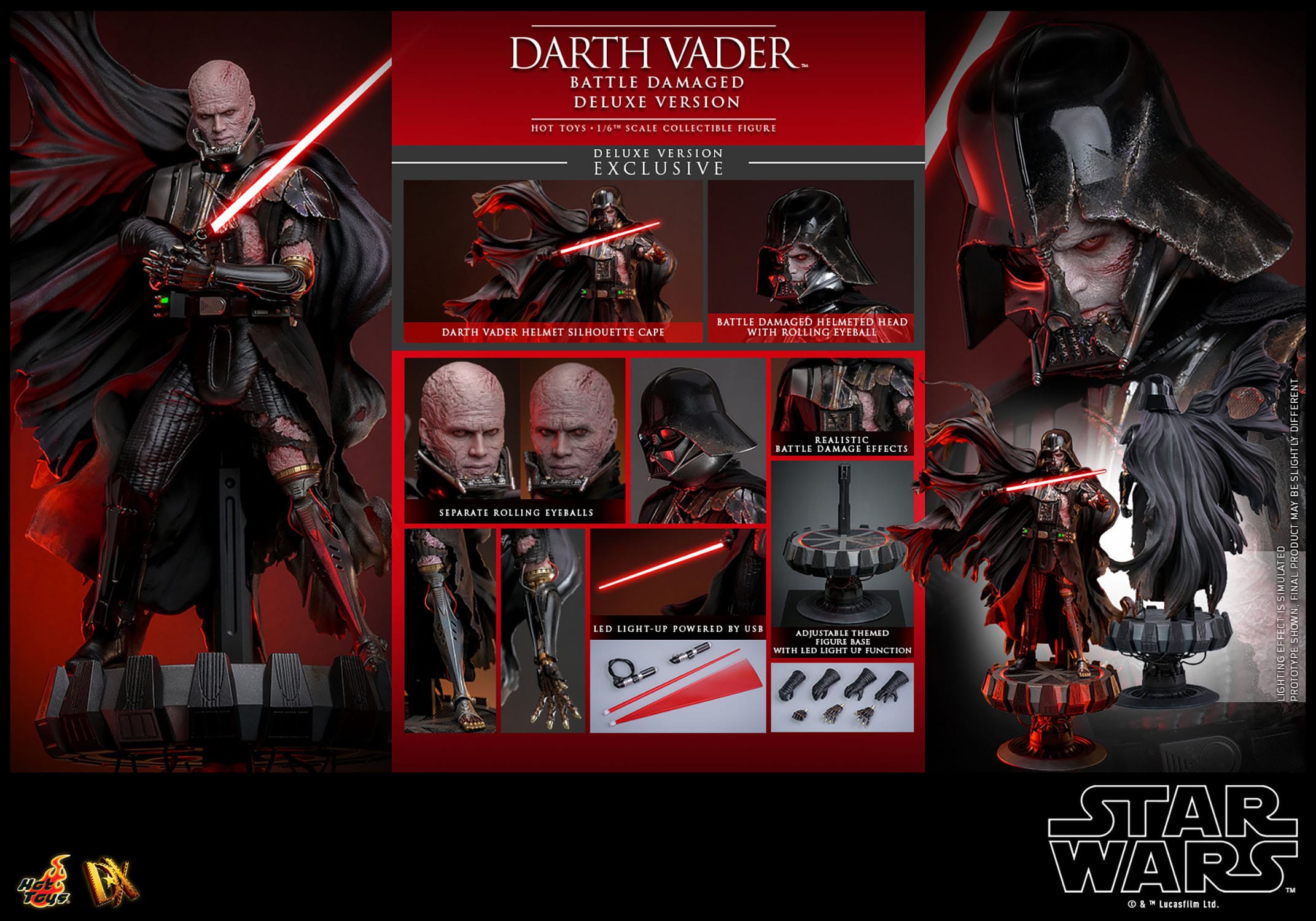 Hot Toys Star Wars Deluxe 1/6th Scale Collectible Action Figure of Battle - Damaged Darth Vader